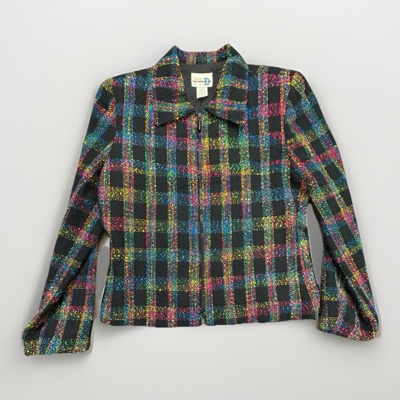 Vintage Paul Harris Design Women’s Zip Jacket Blazer Multicolor Plaid Sz Medium - Picture 1 of 8